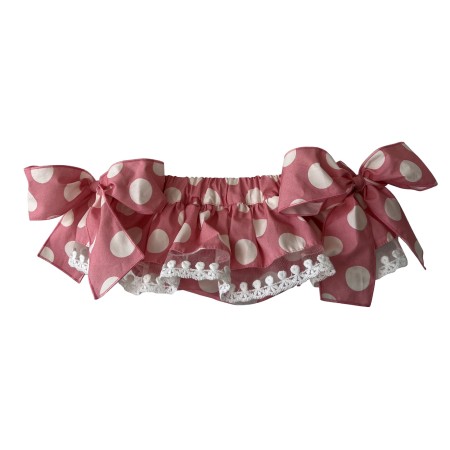 Pink with ivory dots bloomer with lace