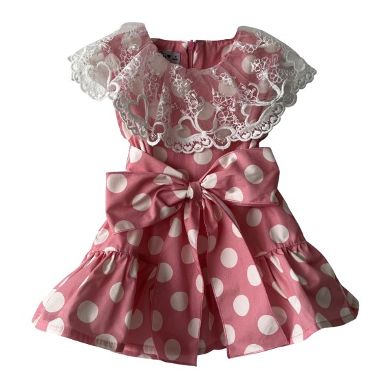 Pink with ivory dots dress with tule Pink with ivory dots dress with tule