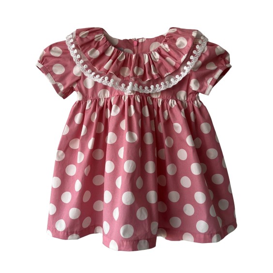 Pink with ivory dots collar dress Pink with ivory dots collar dress