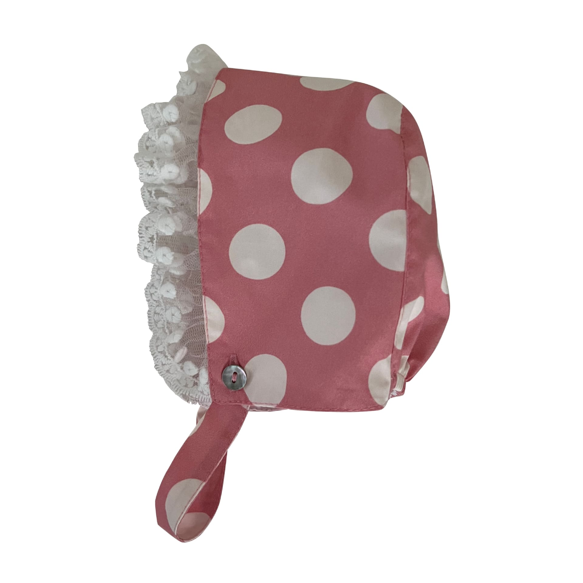 Pink with ivory dots bonnet with lace