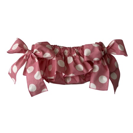 Pink with ivory dots two bows bloomer
