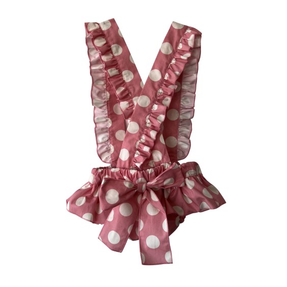 Pink with ivory dots bloomer with straps