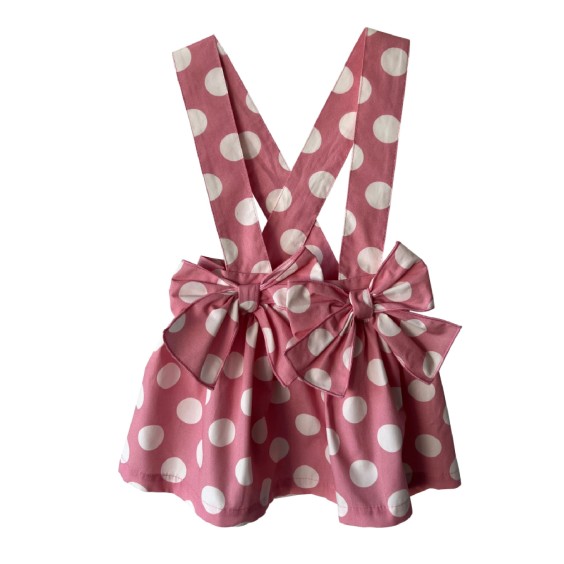 Pink with ivory dots skirt with straps