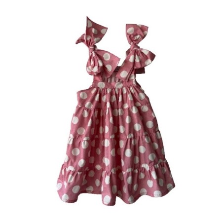 Pink with ivory dots frill dress