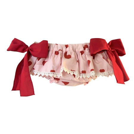 Pink with red hearts heart lace bloomer