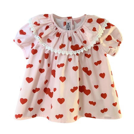 Pink with red hearts collar blouse
