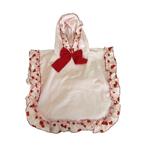 Pink with red hearts beach poncho
