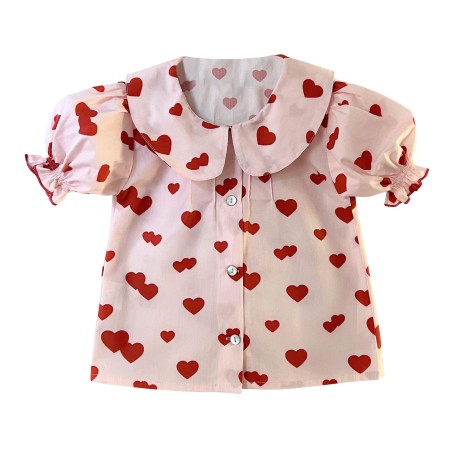 Pink with red hearts two collar blouse
