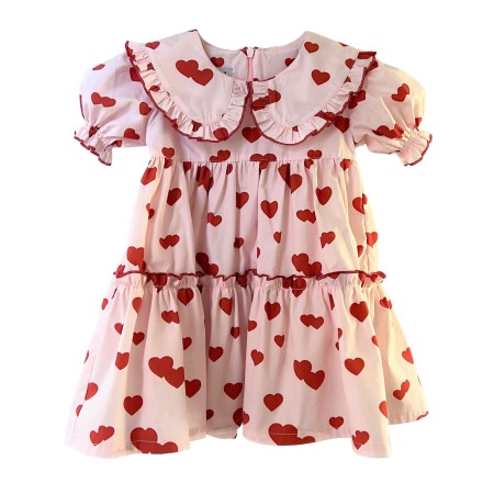 Pink with red hearts collar dress