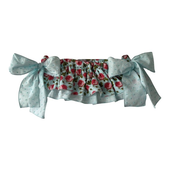 Blue with pink roses 2 frill bloomer Blue with pink roses 2 frill bloomer