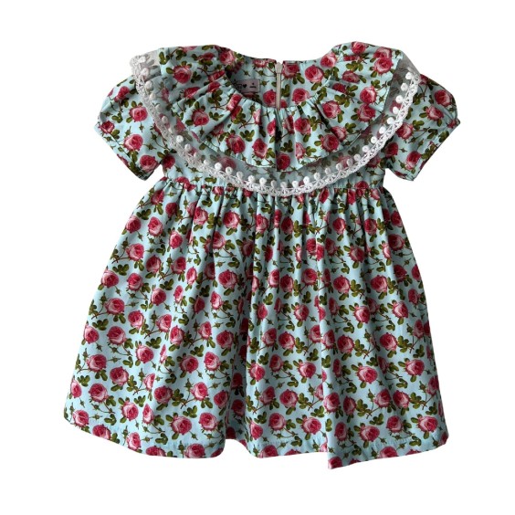 Blue with pink roses collar dress Blue with pink roses collar dress