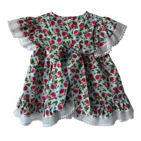Blue with pink roses back bow tunic Blue with pink roses back bow tunic