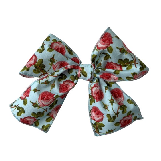 Blue with pink roses hair bow Blue with pink roses hair bow