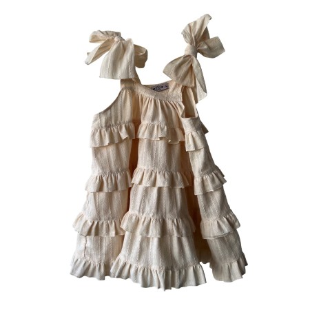 Beige embroidery frill dress