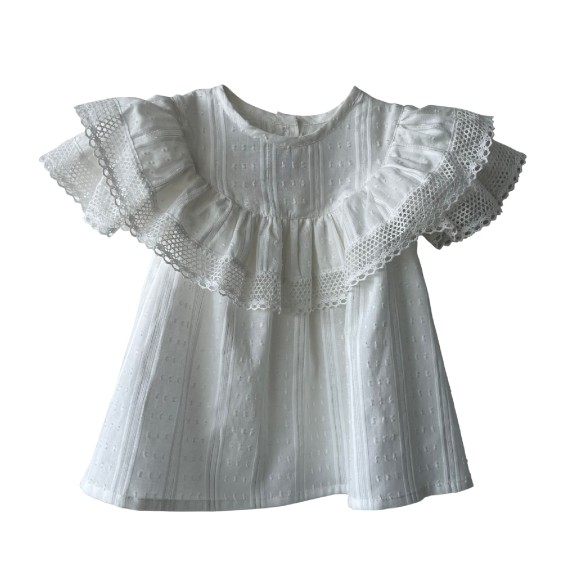 Blusa em bordado ingl�s com linha prateada