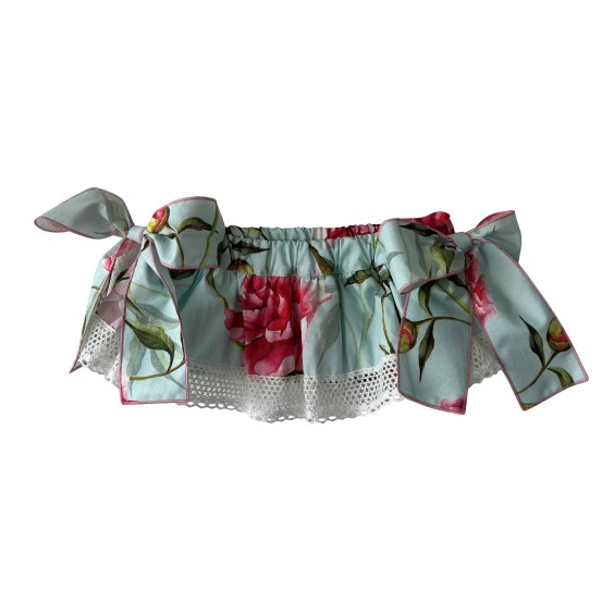 Mint with pink flowers bloomer with lace