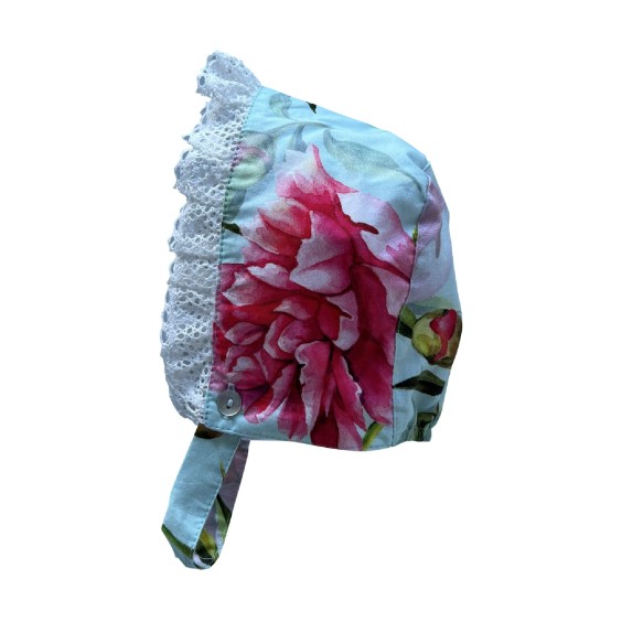 Mint with pink flowers bonnet Mint with pink flowers bonnet