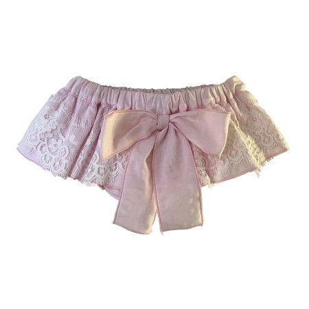 Pink oxford bloomer with lace