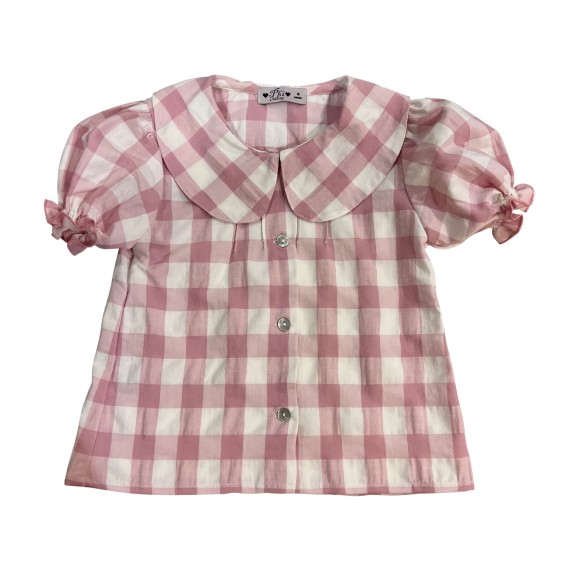 Pink check two collar blouse Pink check two collar blouse