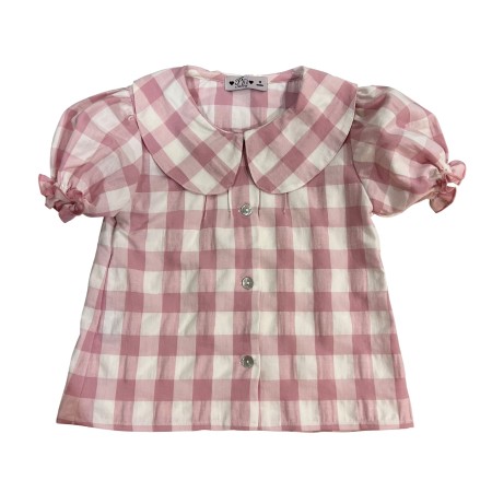 Pink check two collar blouse