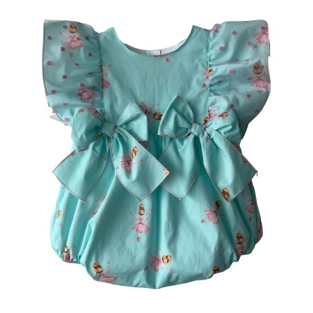 Blue with ballerinas two bows romper