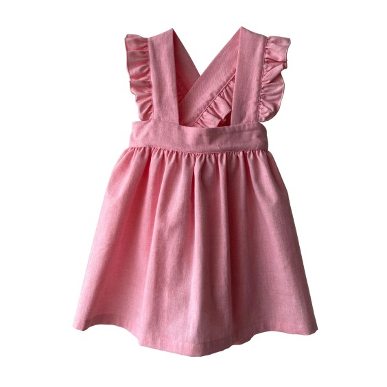 Pink chambray pinafore dress
