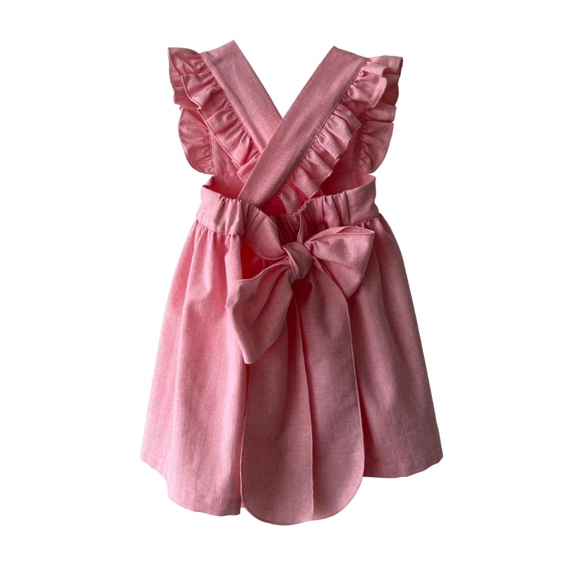 Pink chambray pinafore dress