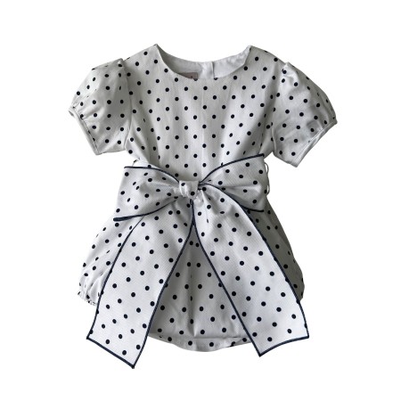 Ivory with navy dots romper