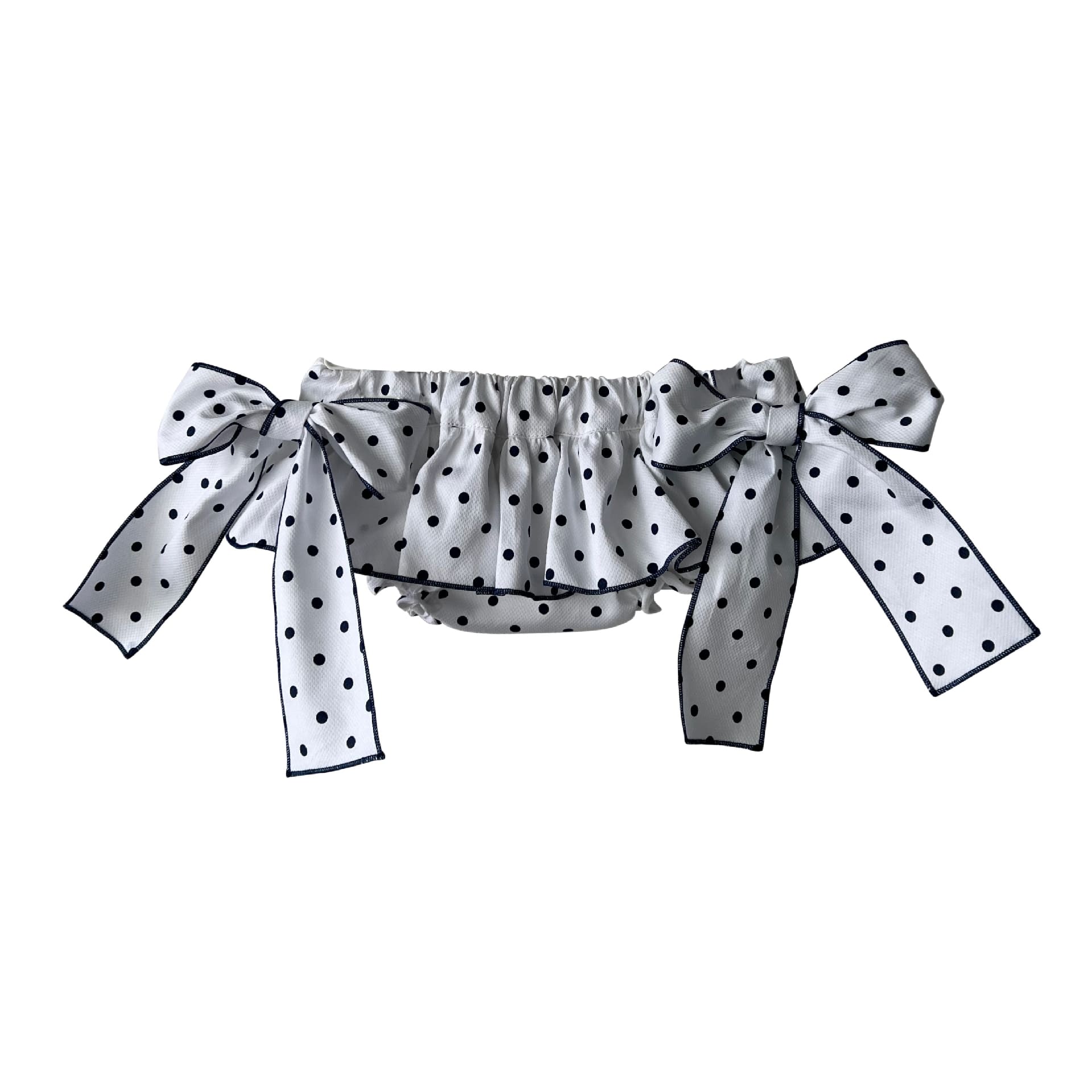 Ivory with navy dots 2 bows bloomer