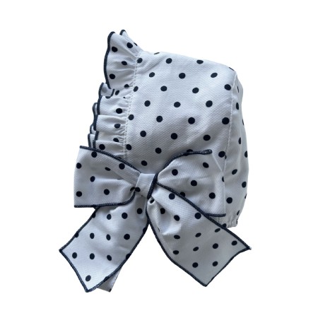 Ivory with navy dots bonnet
