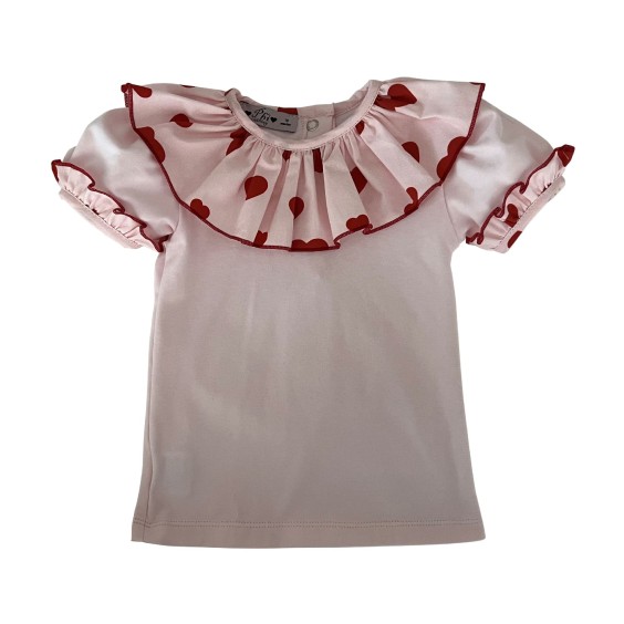 Pink tshirt with pink with red hearts collar Pink tshirt with pink with red hearts collar