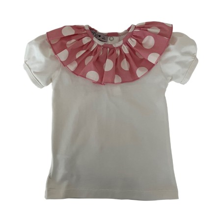 T-shirt avec col rose à pois blancs