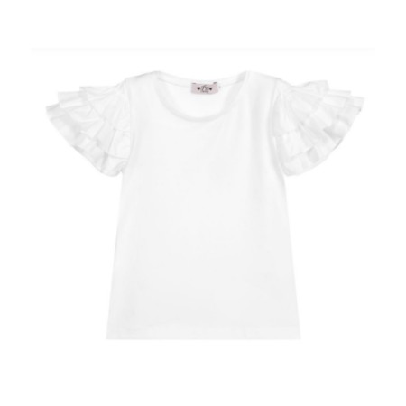 T-shirt com folhos brancos