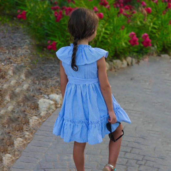 Robe rayures bleues et blanches Fille