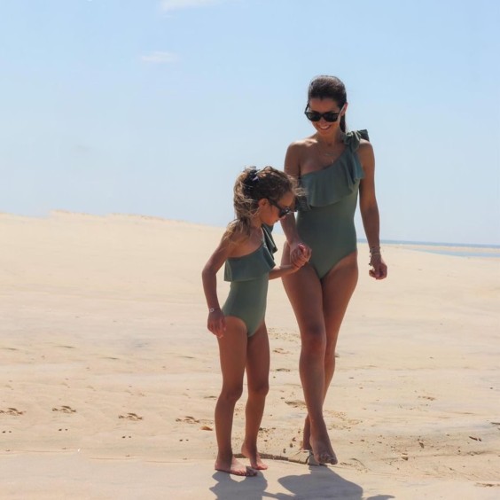 Green one shoulder swimsuit