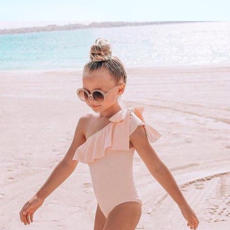 Nude one shoulder swimsuit - girl