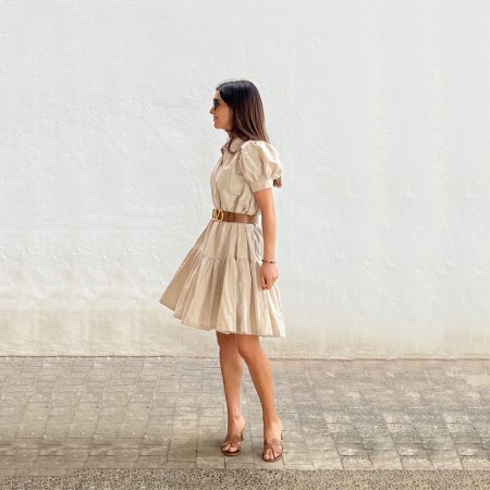 Vestido linho bege mulher Vestido linho bege mulher