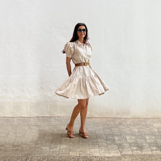 Vestido linho bege mulher