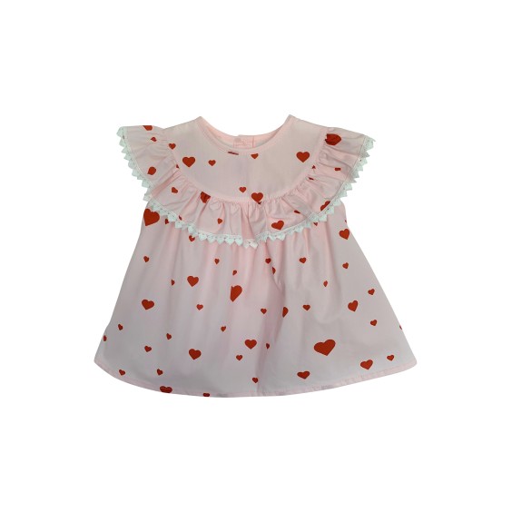 Pink with red hearts heart lace blouse