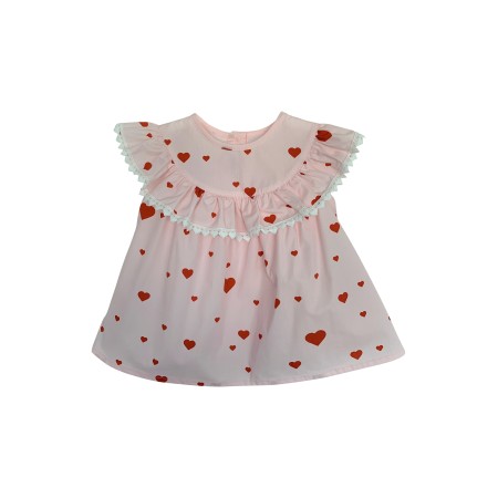 Pink with red hearts heart lace blouse Pink with red hearts heart lace blouse