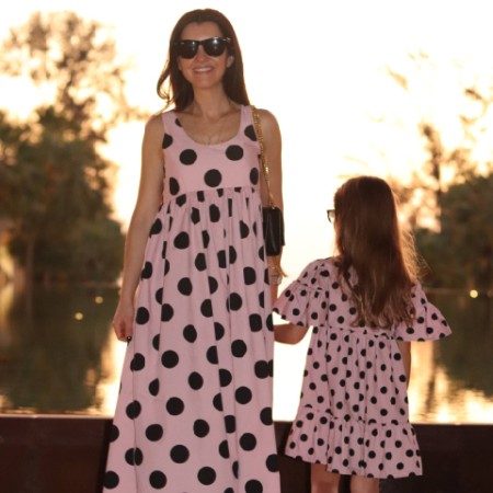 Pink with black dots woman dress
