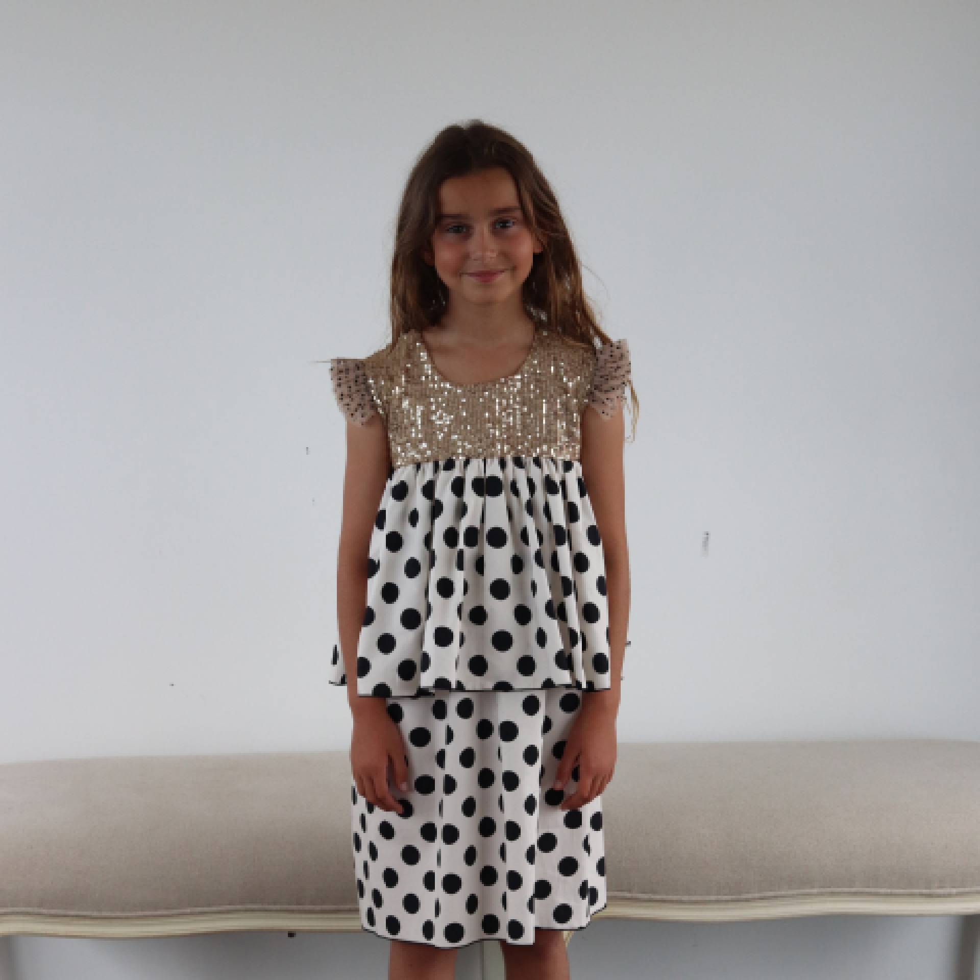 Ivory with black dots sequins dress