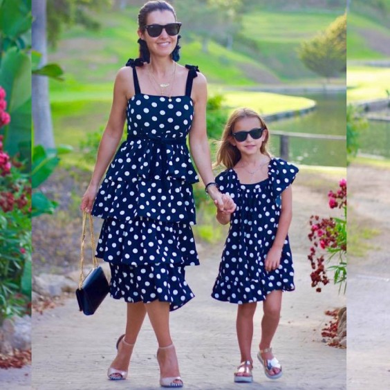 Black with dots long dress - woman