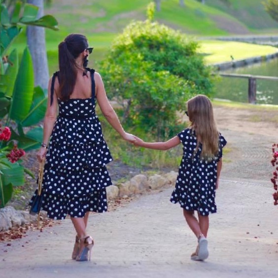 Black with dots long dress - woman