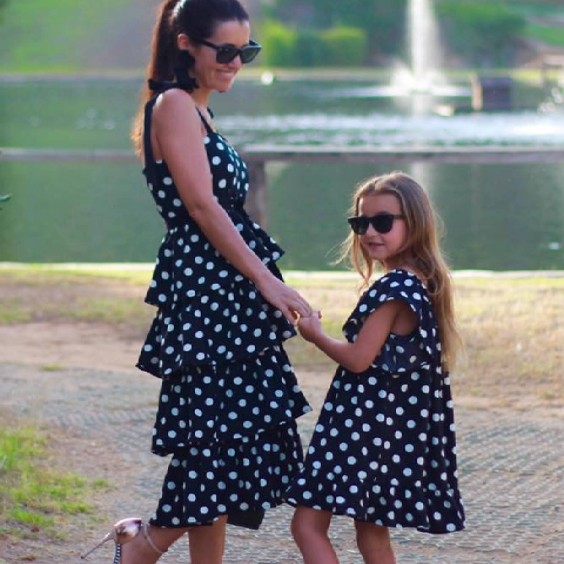 Black with dots long dress