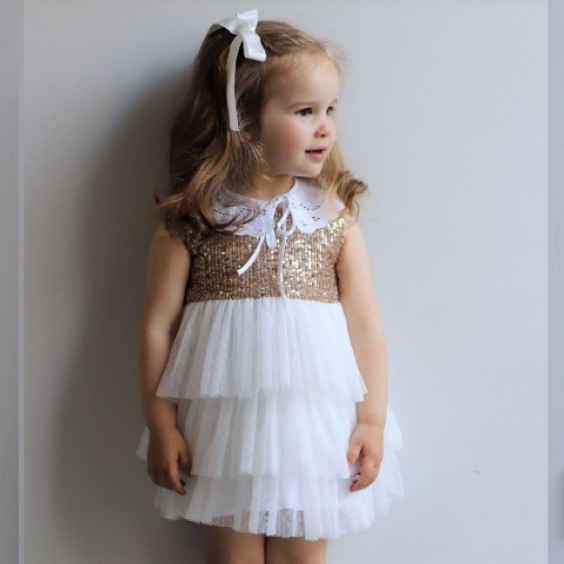 Golde sequins dress with white tule