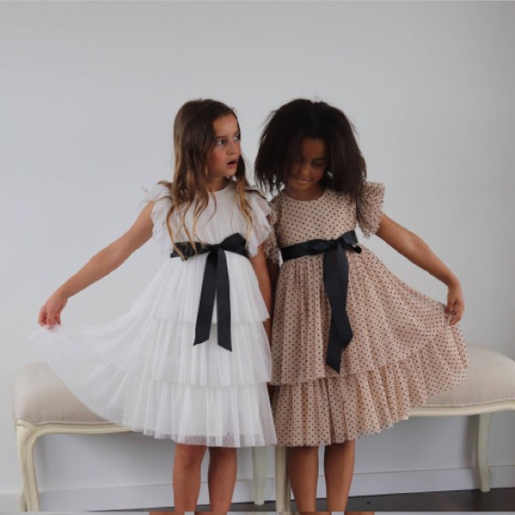 Beige tule dress with black dots