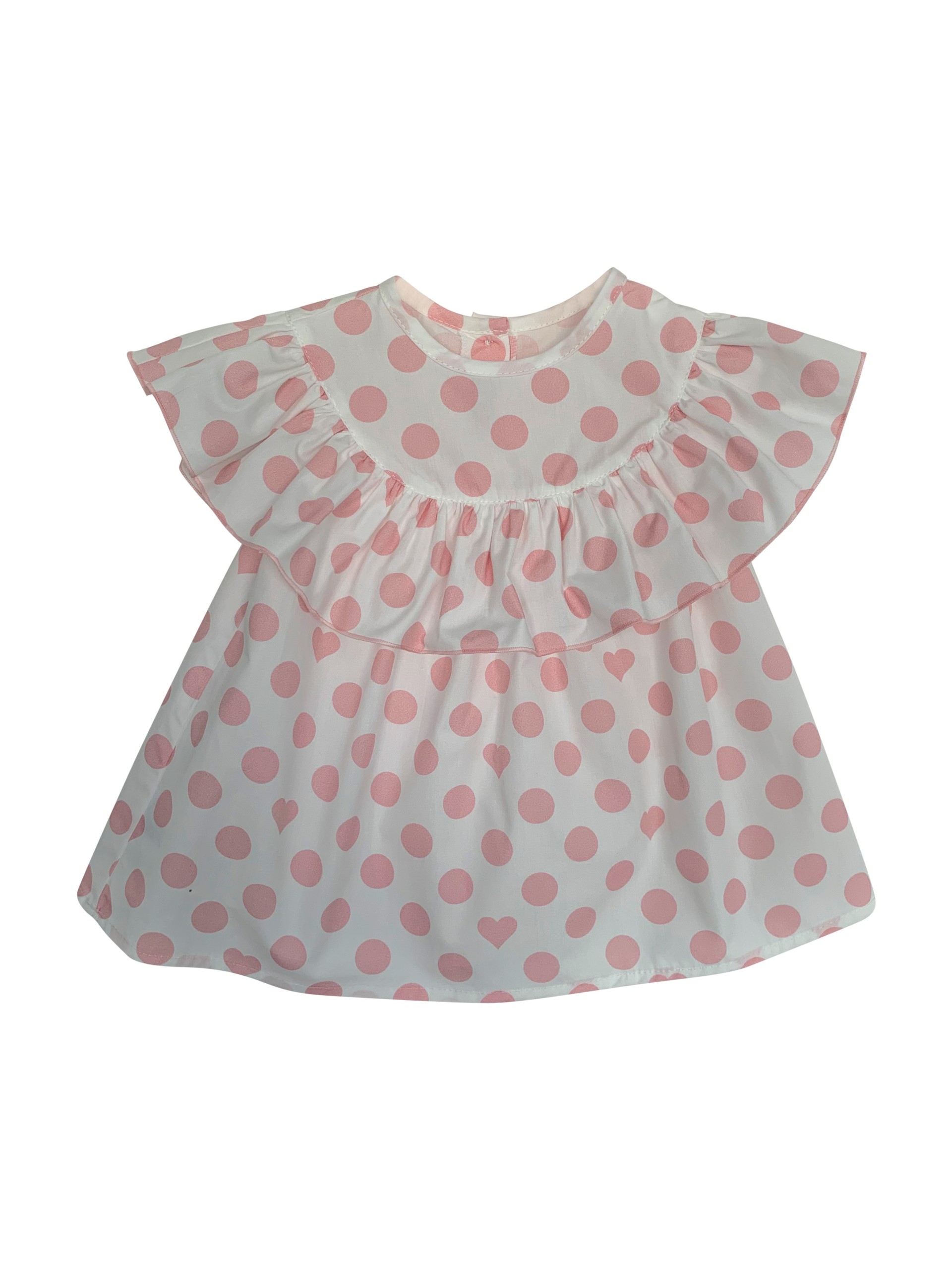 White with pink dots frill blouse