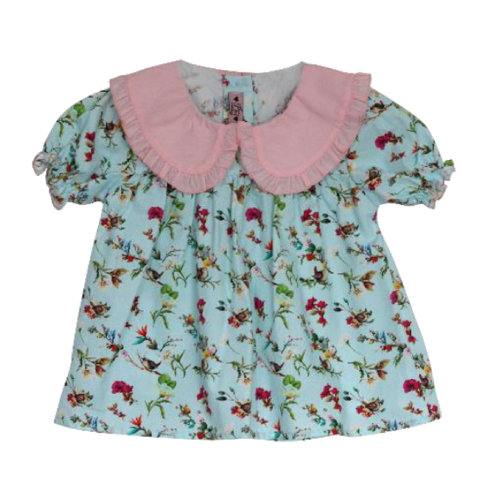 Blue with flowers collar blouse