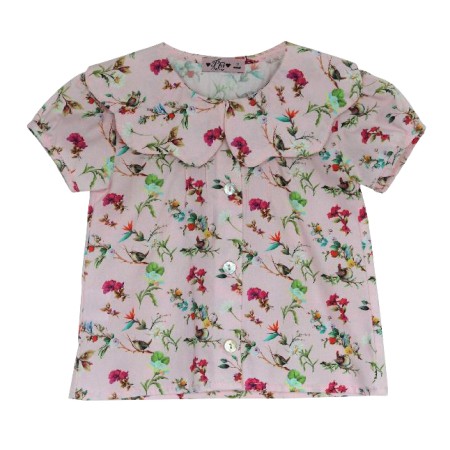 Pink with flowers collar blouse